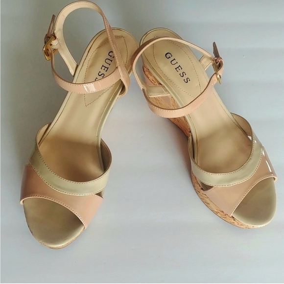 Guess Shoes - Guess Neutral & Blush- Wedge Sandals with Cork Platform Heels-Worn 1 Day